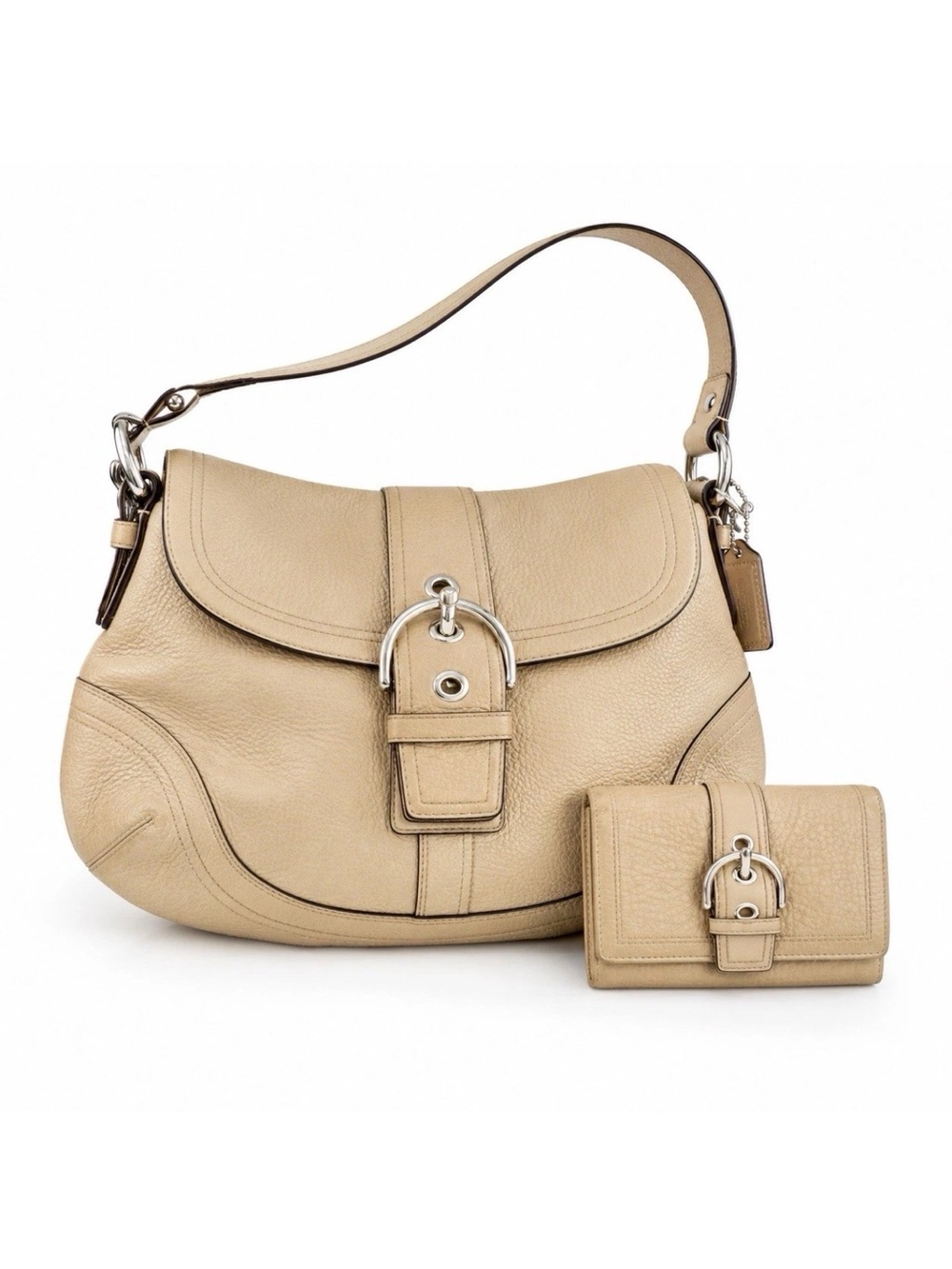 Vintage Coach Tan Pebbled Leather Shoulder Bag with Matching Wallet